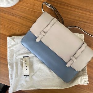 MARNI Calfskin Flap Trunk Bag Clutch 3 Compartment Envelope Beige Blue
